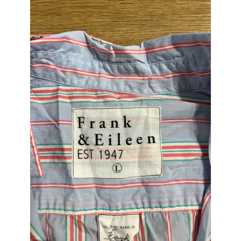 Frank & Eileen Striped Button Down Shirt Women Large Blue Pink Green Long sleeve - Picture 2 of 3